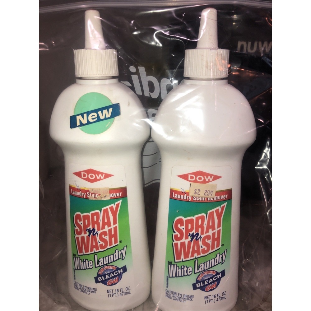2-Vintage Spray N Wash Gel White Laundry Stain Remover w Bleach 1995 Dow Brands